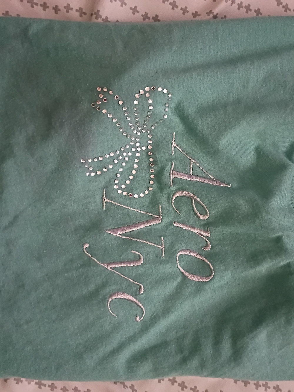 Aeropostale Green Short Sleeve Tee with Rhinestone Bow